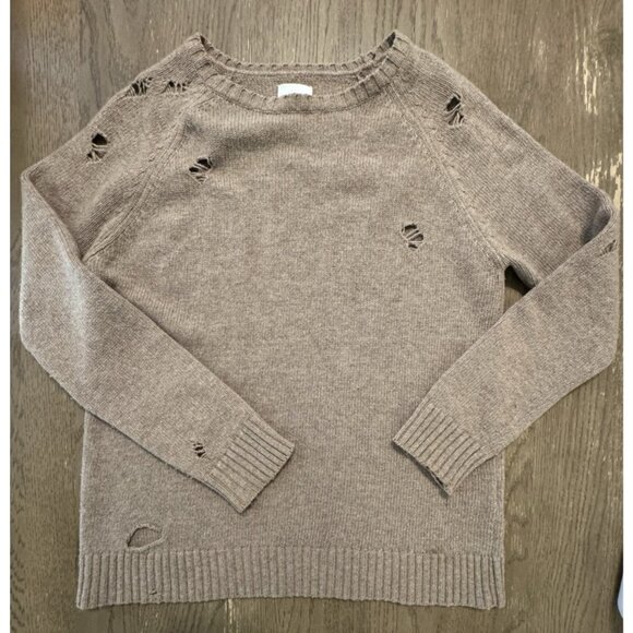 Anine Bing Wool Sweater Distressed Taupe Neutral Minimalist Quiet Luxury Small - Picture 2 of 11